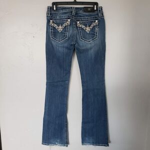 Miss Me Jeans 27 Signature Boot Cut Medium Wash Denim Flap Pocket Low Rise